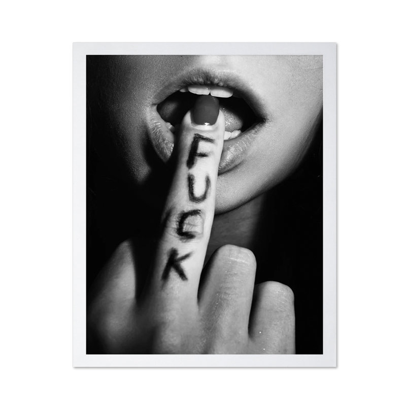 Fuck Middle Finger, Poster, 12"H x 16"W, White Framed