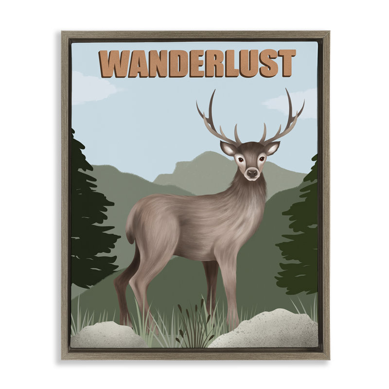 «Wanderlust Nature & Deer» par Jo Taylor, H 31 po x l 25 po, Cadre flottant orme Montalcino
