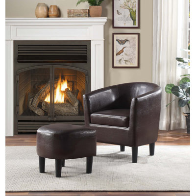 Anges Faux Leather Barrel Chair with Ottoman