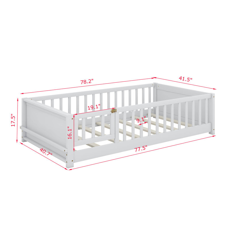 Lit simple Montessori avec porte-livres et porte-livres intégré, Blanc