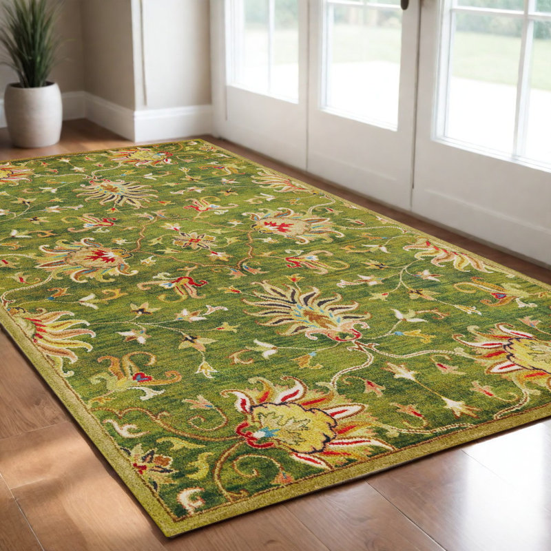 Tapis vert émeraude en laine touffeté à la main Akash, Rectangle 3 pi 3 po x 5 pi 3 po