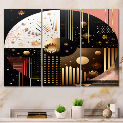 " Golden Geometric Glam Full Moon I " 3 - Pieces