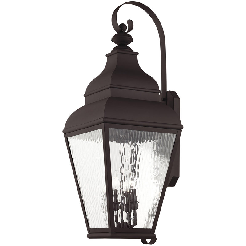 13.75in 4-Light Outdoor Wall Lantern Pendant Fixture with Clear Beveled Glass Shade, Bronze