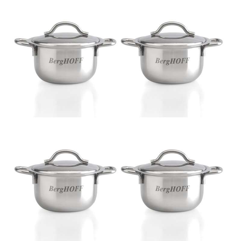 Cov''d Mini Pots, 18/10 SS, Set Of 4, 2.5"