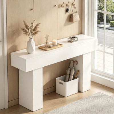 63 Inch Long Console Table For Entryway, Farmhouse Narrow Sofa Table Behind Couch, MDF Rectangular Hallway Table For Living Room, Entrance, Foyer, Easy Assembly, Classic White