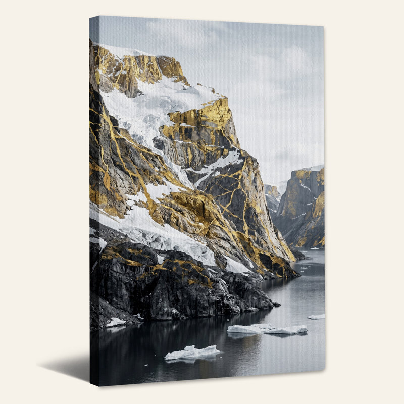 Art sur toile, falaises de montagne dorées avec neige et glace, H 24 po x l 16 po