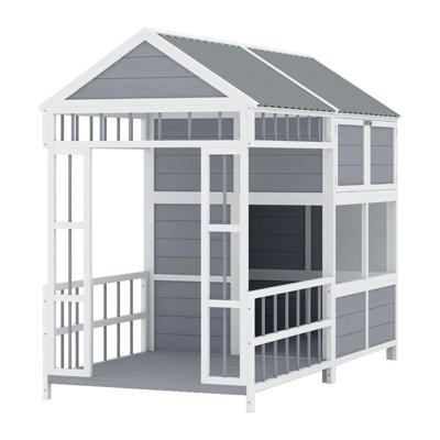 Large Wooden Outdoor Dog House with Covered Porch and Indoor Room