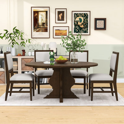 Farmhouse 5-Piece Extendable Dining Table Set with with Removable Leaf and Upholstered Chairs