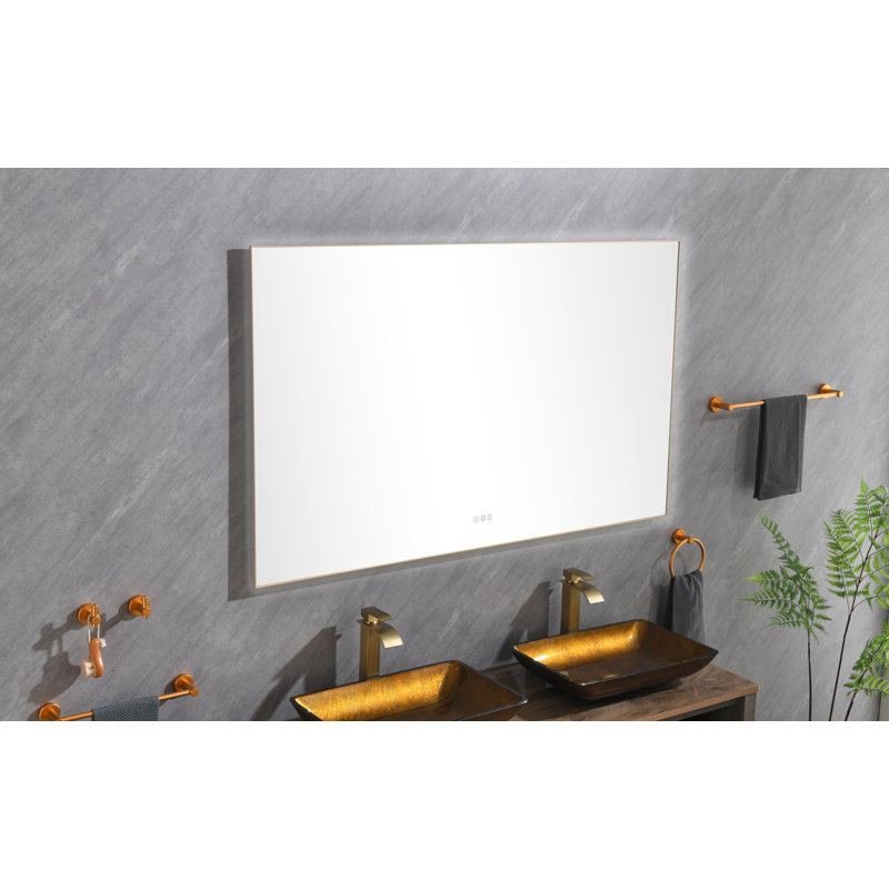 Miroir de salle de bain à DEL avec miroir rétro-éclairé et miroir mural, Doré, 60 po x 36 po