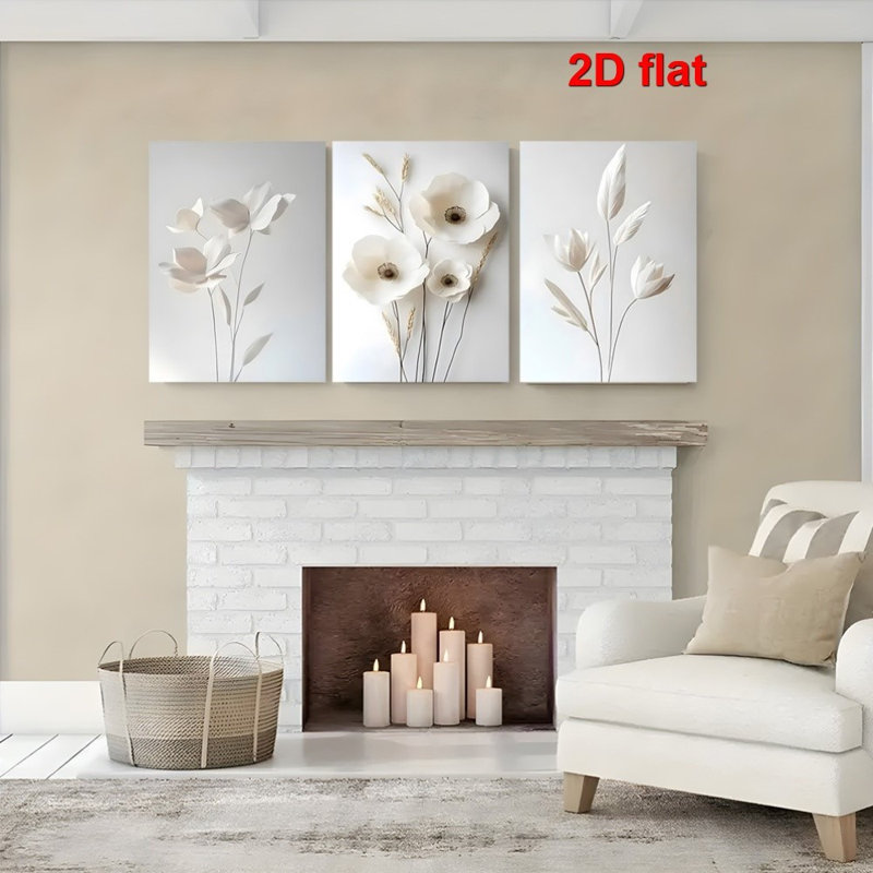 Faux imprimé floral blanc sur toile 3 pièces - espace minimaliste moderne, 16 * 12 pouces 3 pièces