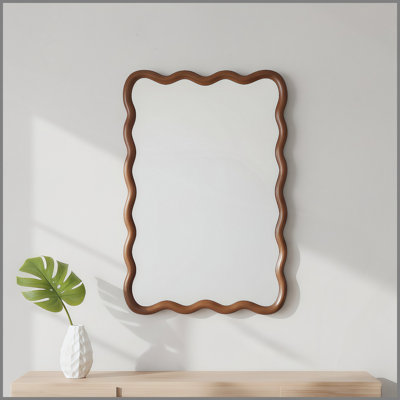 Miroir décoratif rectangulaire en bois massif ondulé de couleur noyer noir 20 po x 30 po, pour chambre à coucher, salle de bain, salon, entrée