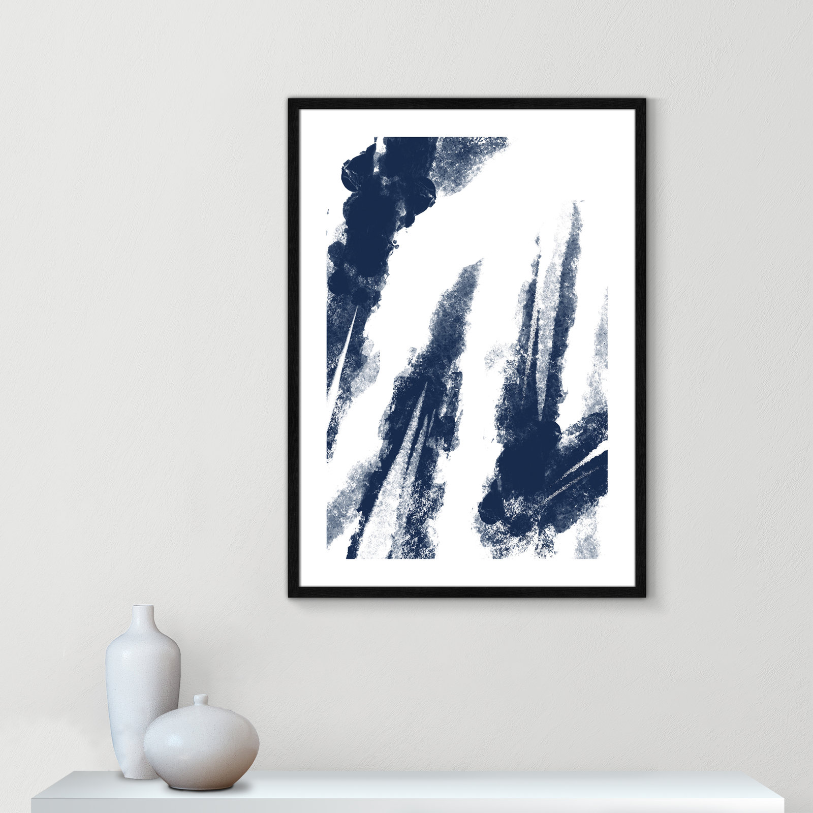 Navy Striking Seams 2 - Painting Print, Black Wood Framed Paper, 35.5" H x 25.5" W x 0.75" D