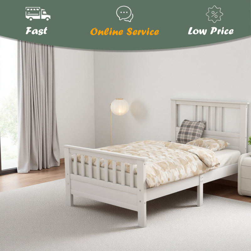 Lit plateforme en bois avec tête et pied de lit, Lit simple