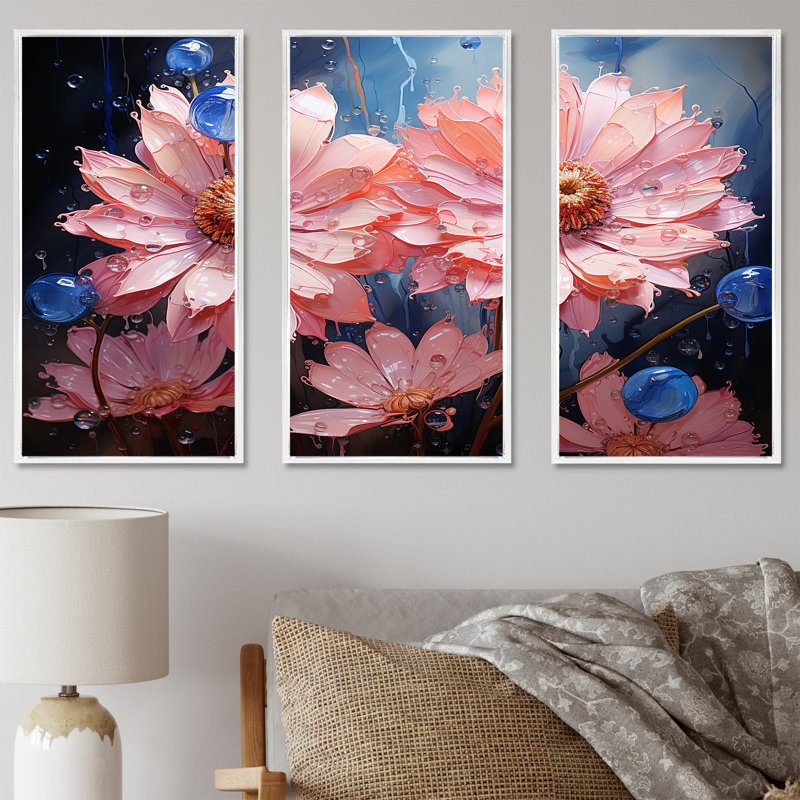 Ensemble d'art mural Neon Flourish, H 28 po x l 36 po x P 1 po, Cadre flottant blanc