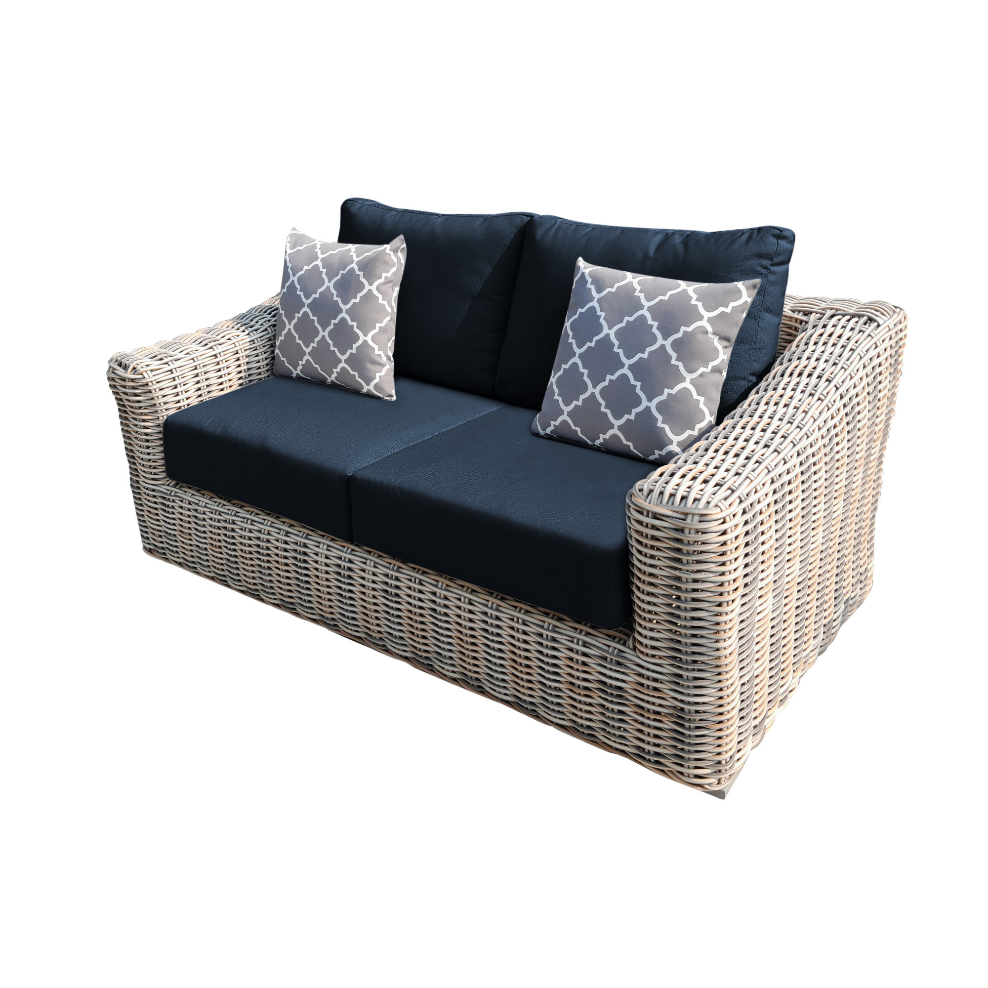 64.9'' Wide Wicker Loveseat with Cushions, Blue