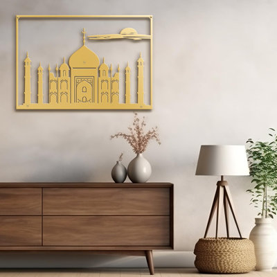 Intricate Taj Mahal Indian Monument Modern Abstract Wall Accent Sculpture Hanging Decoration Metal Wall Decor