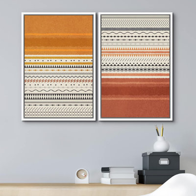 Motif géométrique géométrique du sud-ouest à motif géométrique de blocs de couleur rouille, formes abstraites, chic moderne sur toile, impression de 2 pièces
