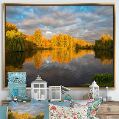 " Autumn Sunset Reflection on Lake in the Park " Mixed Media Print