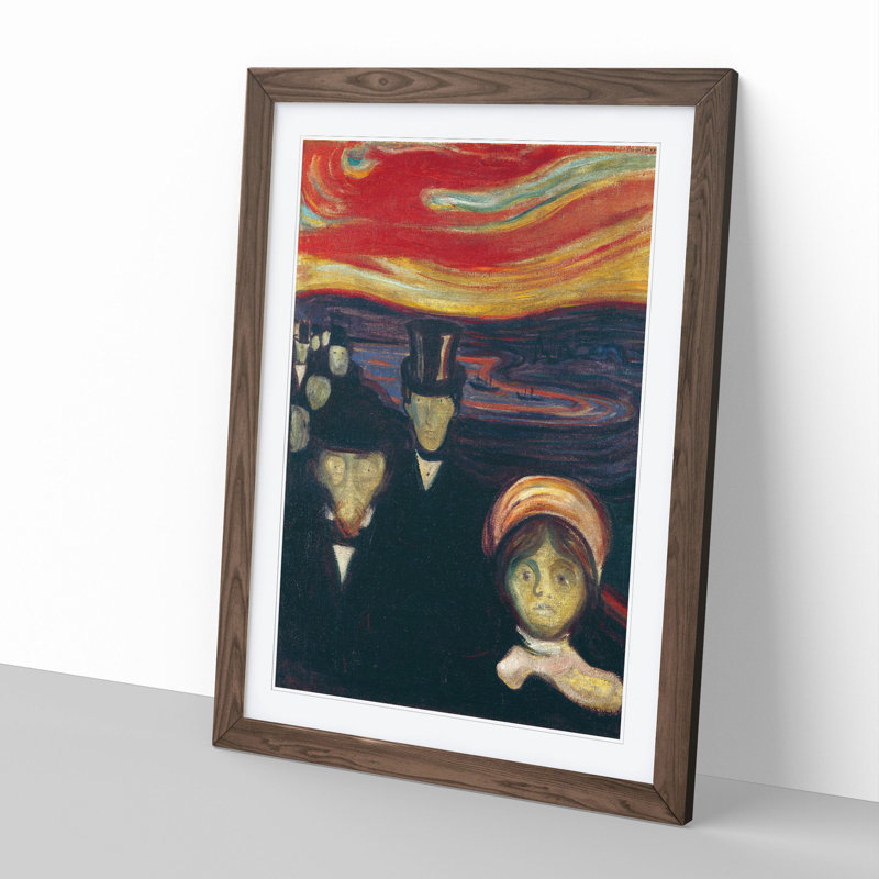 Anxiety by Edvard Munch - Picture Frame Painting, 65cm H x 48cm W x 2cm D, Walnut Framed