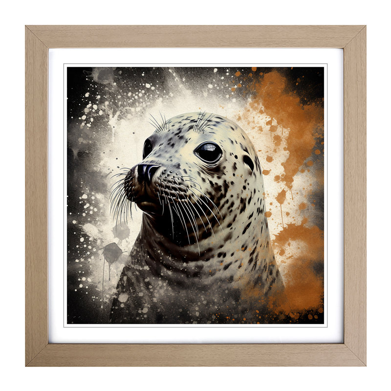Seal Grunge No.1 - Single Picture Frame Print on Wood, Oak