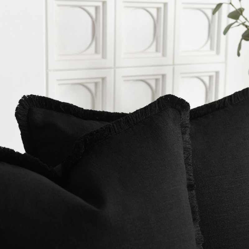 Housse de coussin en lin délavé texturé Boho Farmhouse, Lin naturel, Carré 20 po