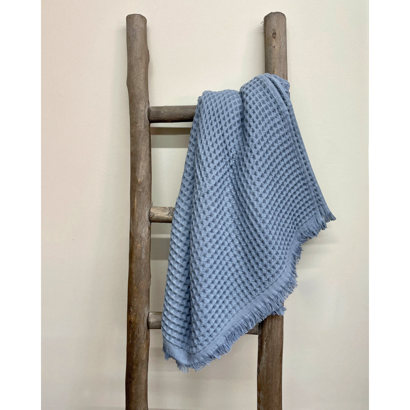 Serviette de bain en coton gaufré Lycia, Bleu délavé à la pierre