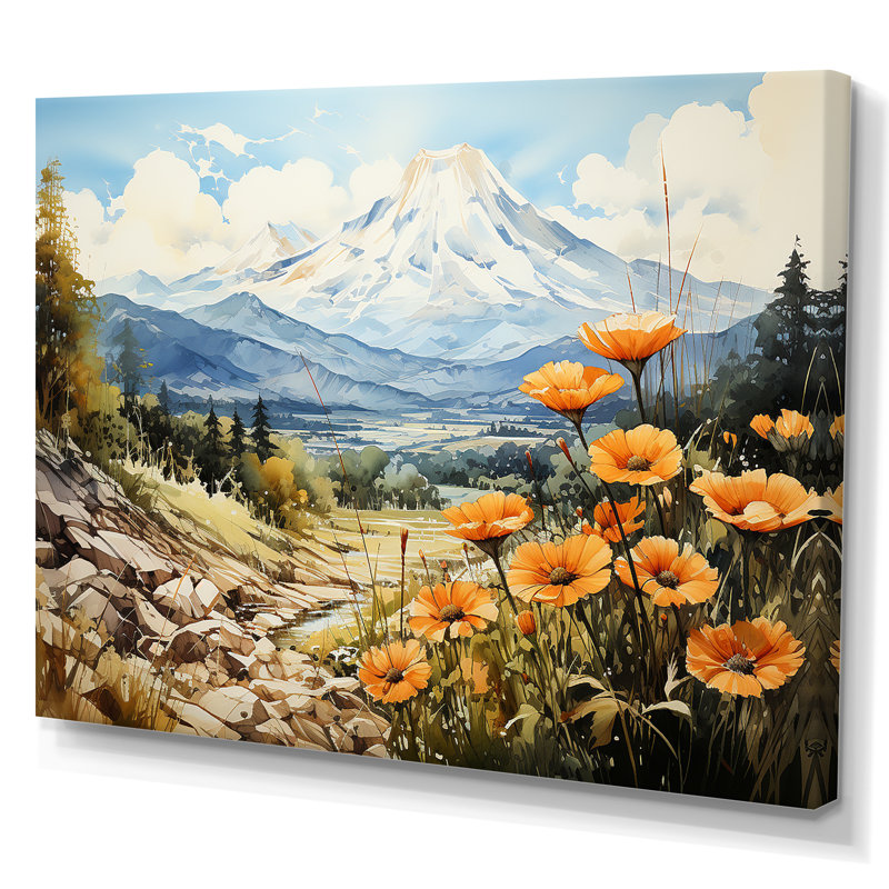 Buttercups Charm In Mountain Scenery I - Buttercups, impression d'art mural, Toile tendue, H 16 po x l 32 po x P 1 po