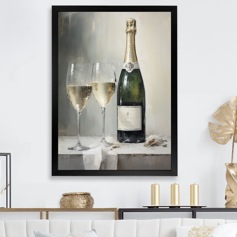 Décoration murale Legacys Lure Champagne And Glass I - Vin et champagne, H 40 po x l 30 po x P 1,5 po, Cadre simple noir