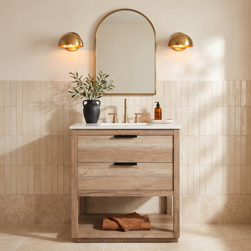 Felicity 24'' Single Bathroom Vanity with Engineered Marble Top, Natural Oak
