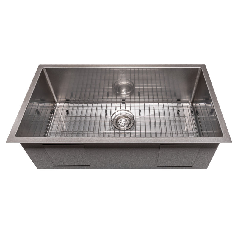 DuraSnow® ZLINE 33" Meribel Undermount Single Bowl Fingerprint Resistant Stainless Steel Kitchen Sink with Bottom Grid