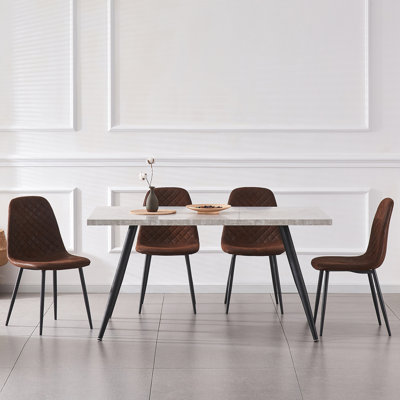 4 - Person Dining Set 120Cm Marble Pattern Table with Armless Chairs