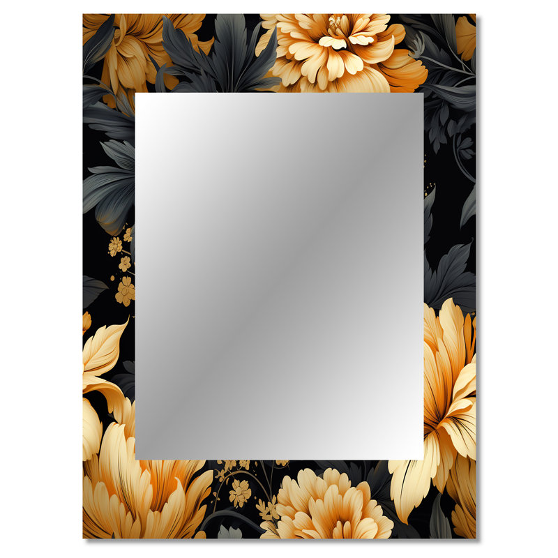 Ardane Yellow Hydrangea Flower  Damask Dream - damask  Unique Wall Mirror, Boho Mirror, Printed Metal Art, 40" x 30"
