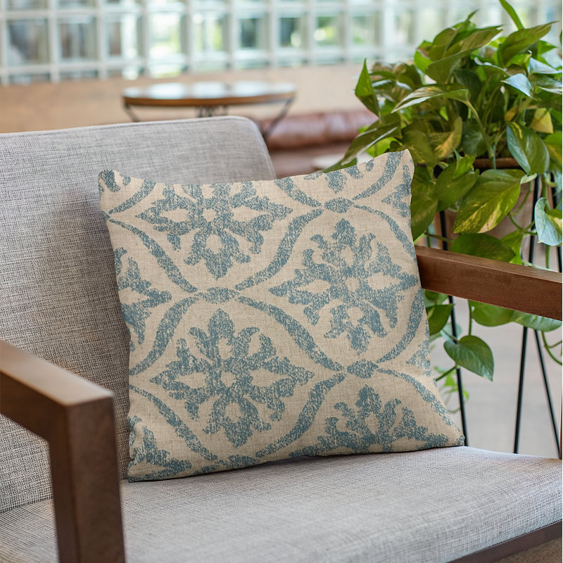 Flowers Linen Indoor/Outdoor Pillow Cover & Insert, 26" x 26", Beige, Blue