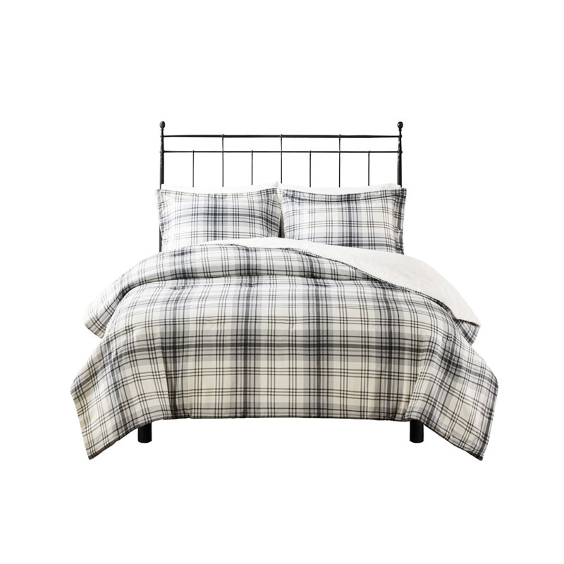 Édredon très grand avec de la fausse laine et de la fourrure - Imprimé écossais, confortable, lavable à la machine pour lit très grand / écossais, envers, chaud, facile à laver