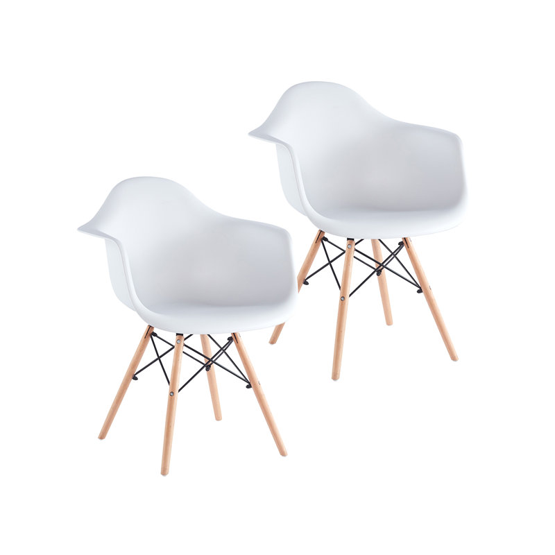 Chaise de salle à manger en plastique Hermina avec pieds en bois de hêtre, Blanc, 4