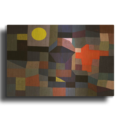 «Fire at Full Moon» par Paul Klee, art mural en métal doré, 16 po x 12 po