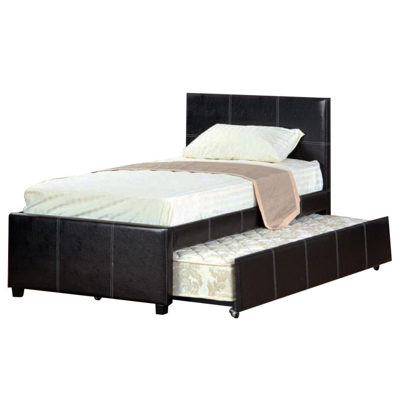 Commodius Full Bed With Rundle Espresso Faux Leather,Black, Brown, Full