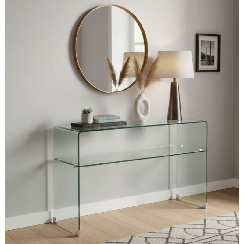 Saskia Waterfall Console Table With Top Shelf