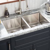 Signature Hardware 33" Ortega Double Bowl Stainless Steel Drop-in Sink Single Hole
