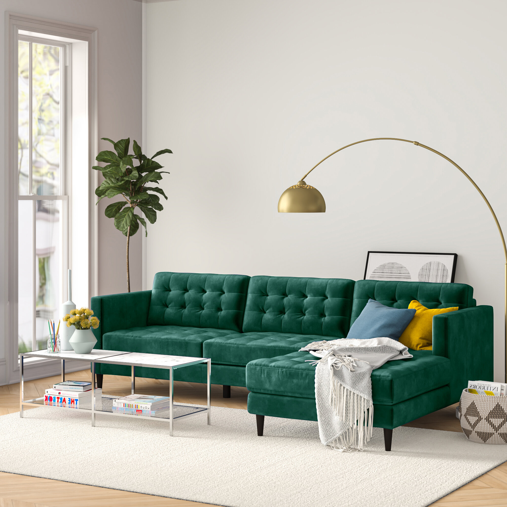 Emerald green store velvet sectional sofa