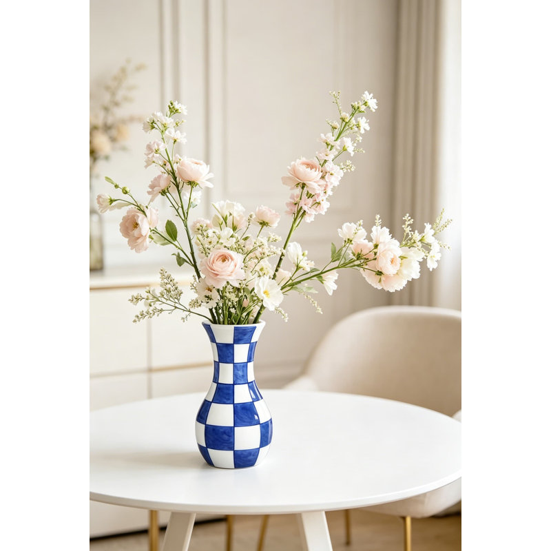 Set Of 2 Small Blue And White Ceramic Vases, 6 Inch Bud Vases, Retro Chinoiserie Style, Handcrafted Plain Glazed Porcelain For Fresh Dried Silk Flower Decor, Side Table Living Room Bookshelf Accent