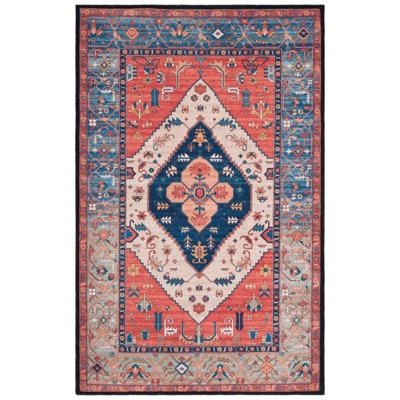 Tucson Heirloom Machine Washable Non-Slip Area Rug In Rust & Blue