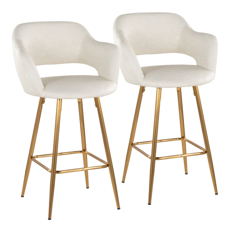 Margarite Fixed-Height Counter Stool - Set Of 2, Cream Faux Leather/Gold Frame, Counter Stool (26" Seat Height)