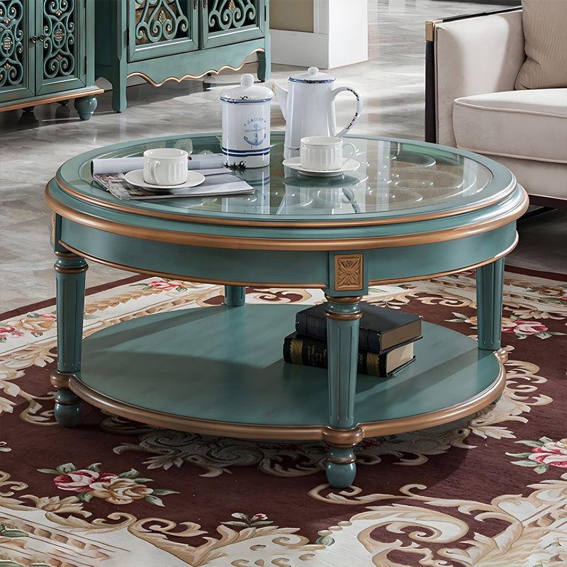 Table basse de style américain rétro, H 20,47 po x L 35,43 po x l 35,43 po, Sarcelle