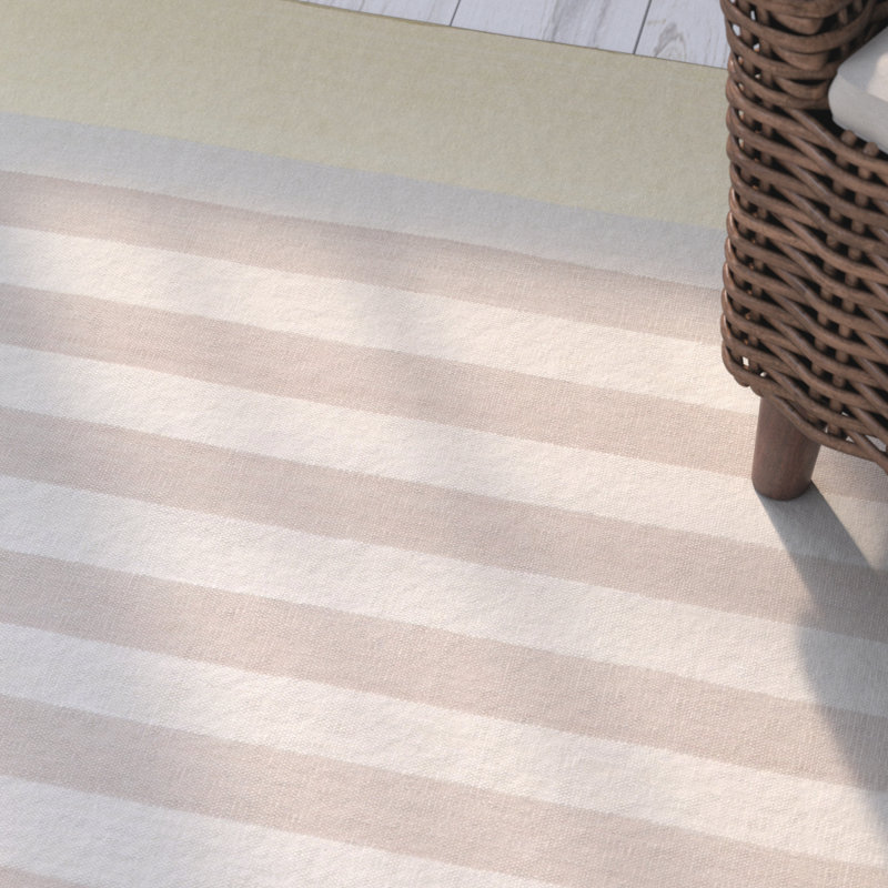 Tapis rayé en coton tissé à la main taupe / beige Kinslee, Tapis de couloir 2 pi 6 po x 8 pi