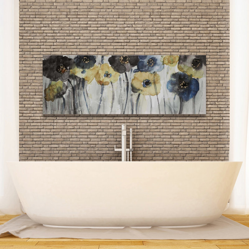 Toile florale grise, bleue et jaune | Décoration de chambre contemporaine