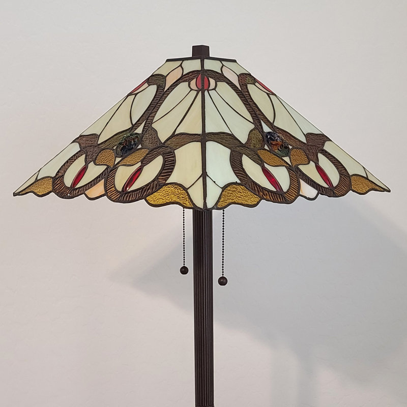 Lampe sur pied 62 "à deux lumières 62" avec abat-jour conique en verre teinté brun et blanc
