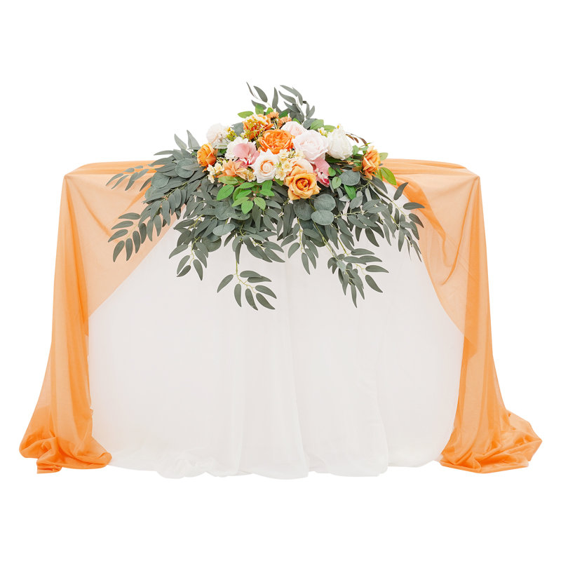 Artificial Flower With Tablecloth And Table Runner, Orange