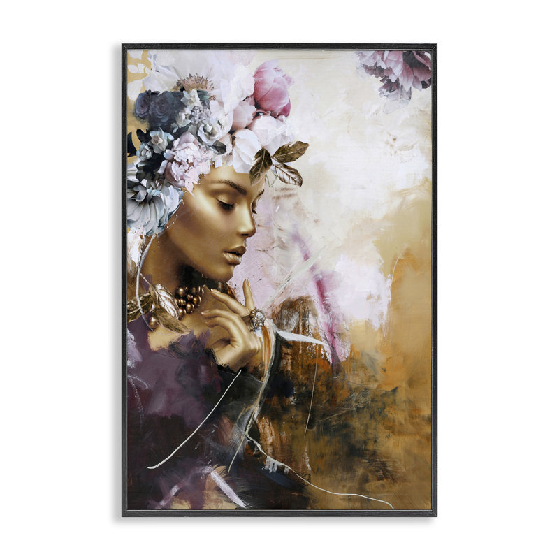 «Elegant Woman & Florals», estampe numérique, design by Design Fabrikken, H 18 po x l 12 po, Giclée encadrée noir minuit