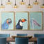 Oiseau exotique sur bleu I - Toile tendue avec châssis sur mesure - 3 pièces-558420395-558420433